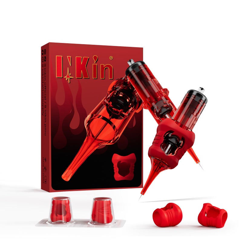 INKin Tattoo Cartridge Needles Mixed Sizes (1007RL,1205RL,1009M1C, 1209M1C), 4Pcs Sample Set with Silicone Grips, El Diablo Value Pack Tattoo Needles with Ultra-Fine Tip for Tattoo Artists - Image 1