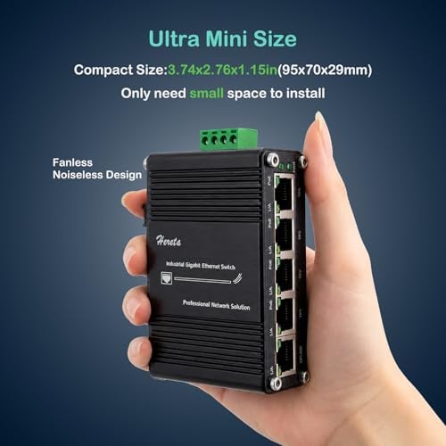 Hereta Industrial 5 Ports Gigabit PoE Switch, Mini Ethernet Switch with 4 x Gigabit PoE+ Ports & 1 x Gigabit Port, 802.3af/at 30W/Port 10Gbps Switching Capacity, Aluminum Case, Din Rail & Wall Mountable - Image 4