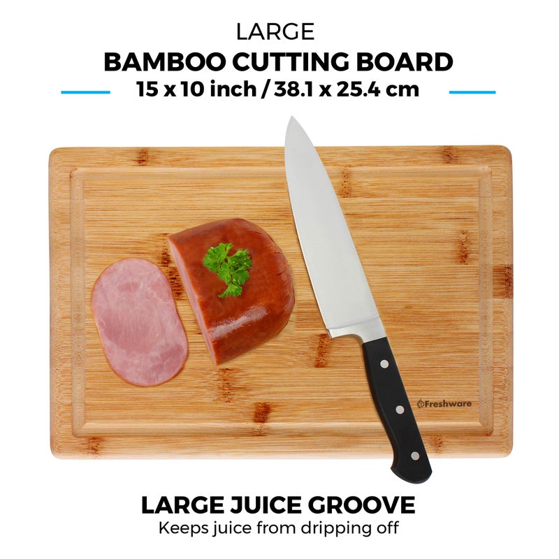 Freshware Freshware Bamboo Cutting Boards for Kitchen with Juice Groove [Set of 2] Wood Cutting Board for Chopping Meat, Vegetables, Fruits, Cheese, Knife Friendly Serving Tray with Handles - Image 2