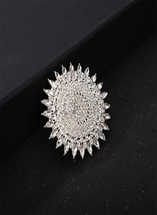 يرتير خاتم YERTTER بوهيمي فضي سميك مرصع بأحجار كريمة مستديرة كبيرة، خاتم كريستالي عرقي، خاتم نسائي مميز بتصميم عتيق، خاتم قابل للتعديل، خاتم أنيق مرصع بأحجار الراين، خاتم زفاف للنساء والعرائس (فضي) - Image 5