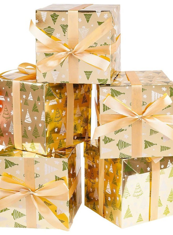 Jaywayang 5 Pack Gold Christmas Gift Boxes with Lids, Ribbons and Tissue Papers Square Gift Boxes - 7.1 Inch - Presents Wrapping Christmas Gift Holiday New Year Party Favor Boxes. - Image 1