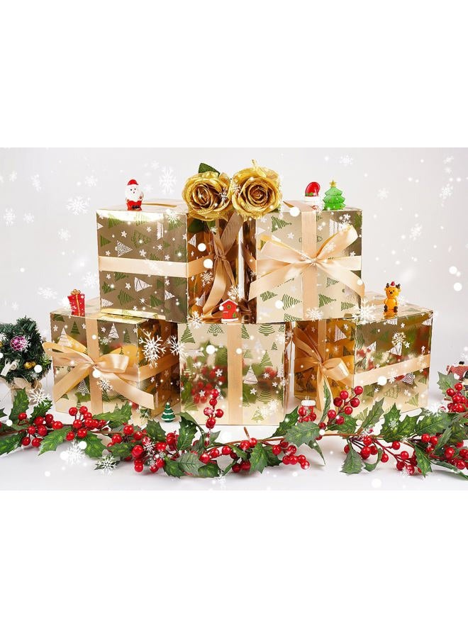 Jaywayang 5 Pack Gold Christmas Gift Boxes with Lids, Ribbons and Tissue Papers Square Gift Boxes - 7.1 Inch - Presents Wrapping Christmas Gift Holiday New Year Party Favor Boxes. - Image 3