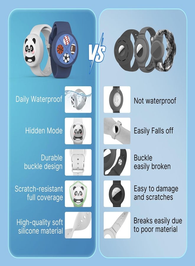 typecase Waterproof Air tag Bracelets for Kids (2 Pack) - Soft Silicone Hidden Air tag Wristband - Lightweight GPS Tracker Holder Compatible with Apple Airtag Band for Child (White/Dark Blue) - Image 3