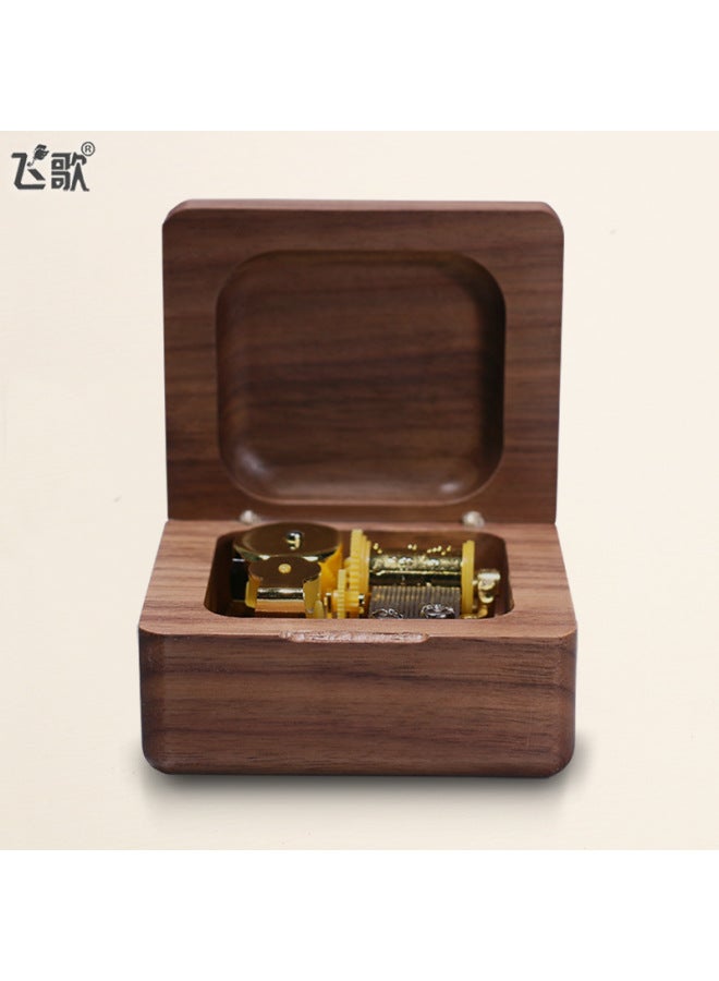 Feige Retro Walnut Music Box Wooden Wind-up Music Box Sky City Cannon Creative Gift-Color:05 【beech】 Gold-plated Movement-Dimensions:The Music meet - Image 3