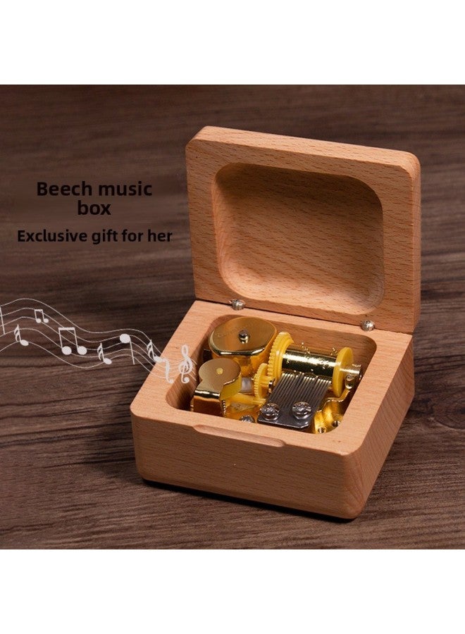 Feige Retro Walnut Music Box Wooden Wind-up Music Box Sky City Cannon Creative Gift-Color:05 【beech】 Gold-plated Movement-Dimensions:The Music meet - Image 1