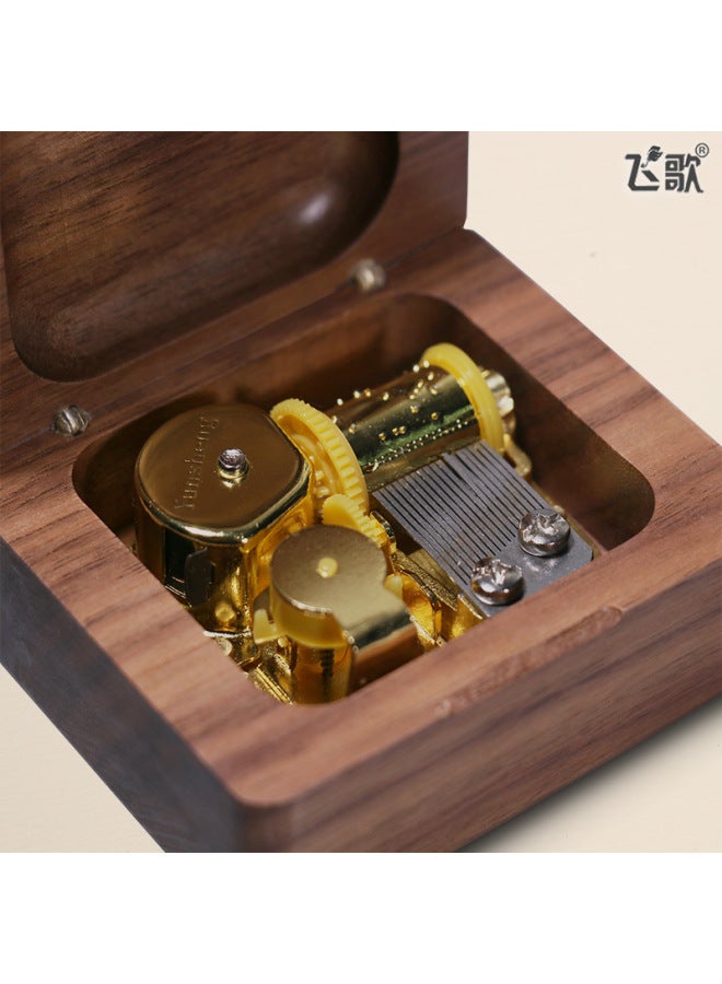 Feige Retro Walnut Music Box Wooden Wind-up Music Box Sky City Cannon Creative Gift-Color:05 【beech】 Gold-plated Movement-Dimensions:The Music meet - Image 4