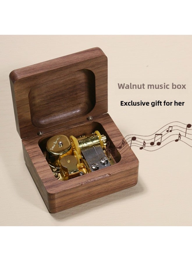 Feige Retro Walnut Music Box Wooden Wind-up Music Box Sky City Cannon Creative Gift-Color:05 【beech】 Gold-plated Movement-Dimensions:The Music meet - Image 2