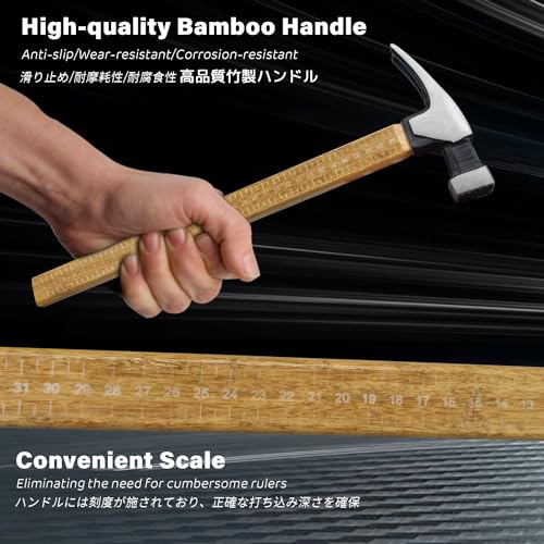 BOOSDEN Claw Hammer, BOOSDEN 15 oz Hammer, Framing Hammer with Milled-Faced Steel Head, Carpenter Hammer with Bamboo Handle and Scale, Nailing Hammer with Magnetic Nail Holder for Home Repair, DIY, Woodwork - Image 5