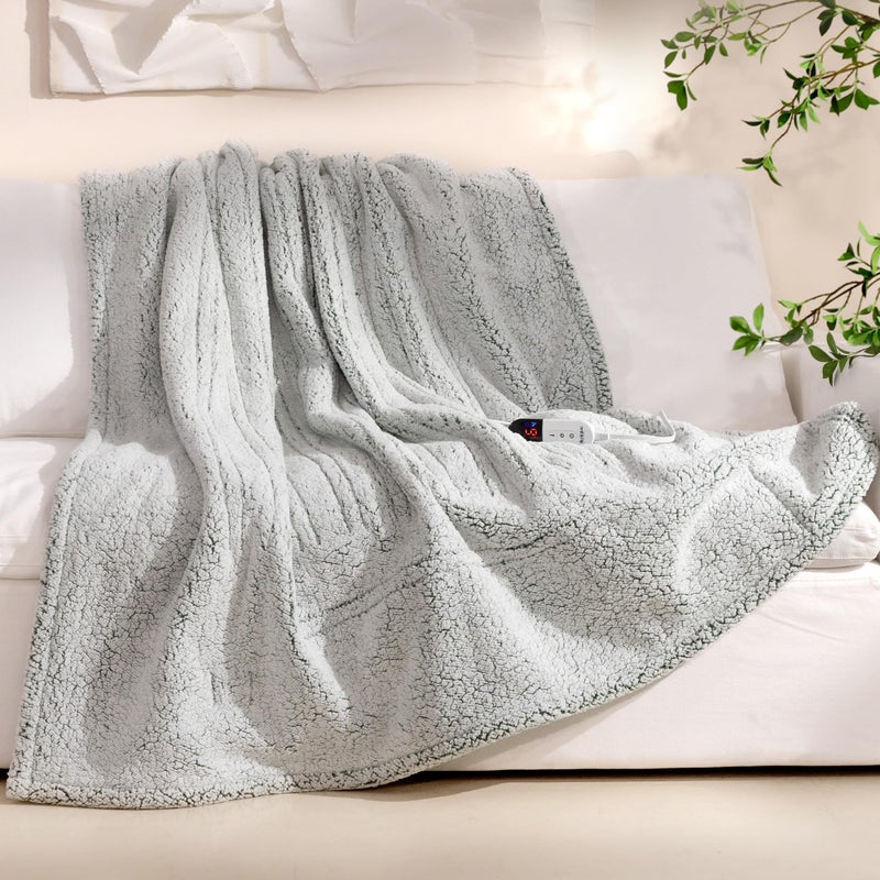 Electric Blanket Throw 50x60 Inches DoubleSided Sherpa Soft Cozy Thick Heated Blanket with 6 Heat Settings 14 Hour Auto Off Machine Washable Ideal for Couch Sofa Bed Office Light Sage