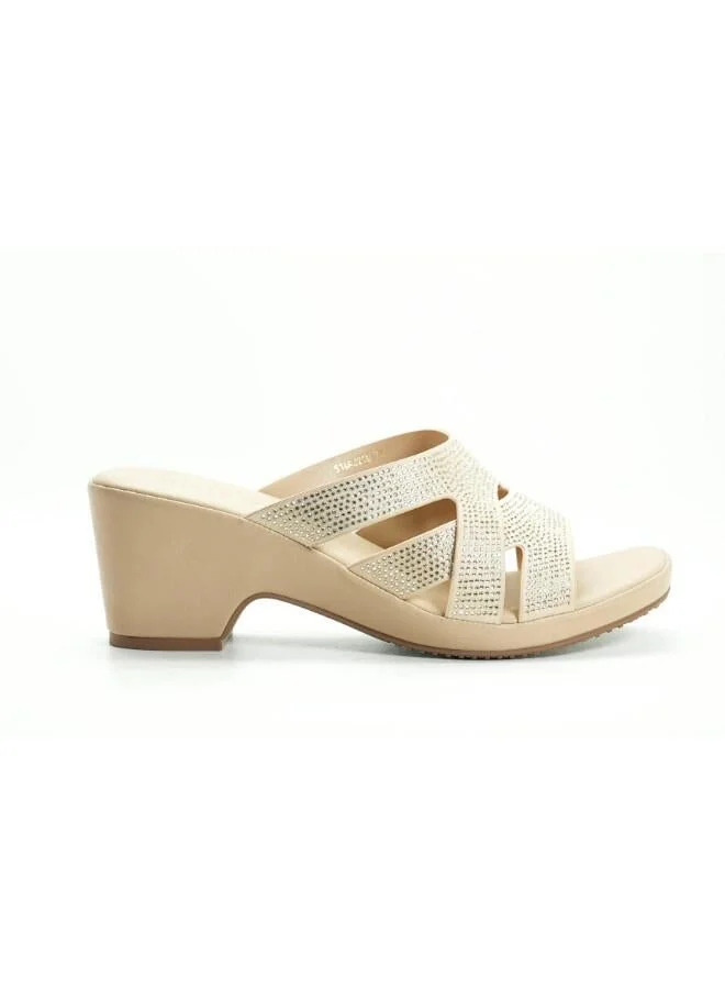 092-3073 Michelle Morgan Women's Embellished Multi-Strap Block Heel Sandals 514RJ21G Beige