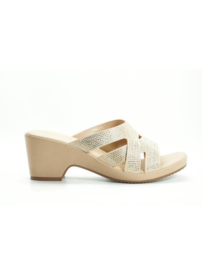 Michelle Morgan 092-3073 Michelle Morgan Women's Embellished Multi-Strap Block Heel Sandals 514RJ21G Beige - Image 1