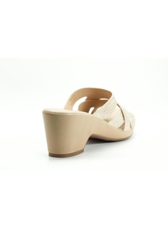 Michelle Morgan 092-3073 Michelle Morgan Women's Embellished Multi-Strap Block Heel Sandals 514RJ21G Beige - Image 4