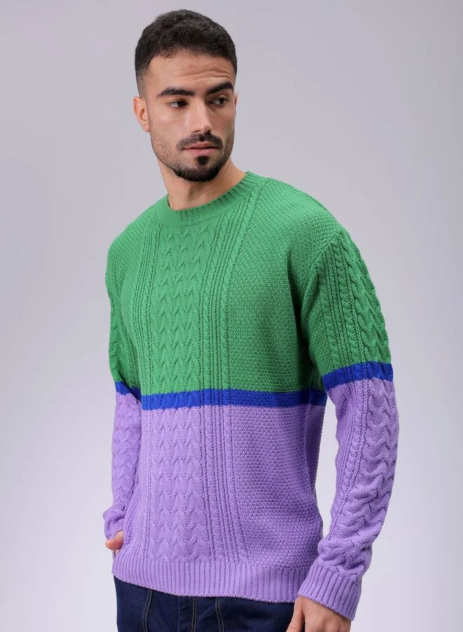 The Indian Garage Co Men Relaxed Fit Colourblocked High Neck Sweater