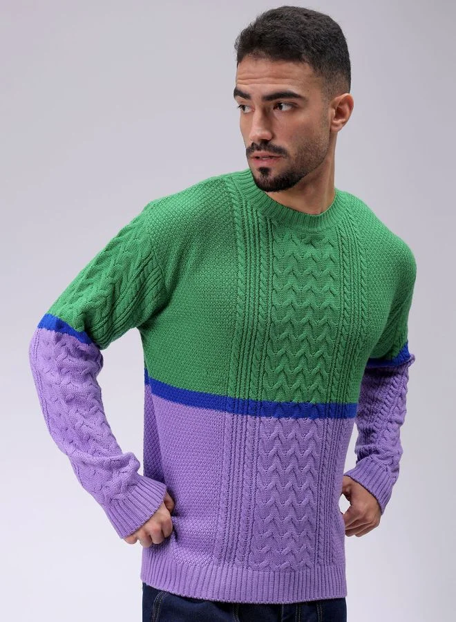 The Indian Garage Co Men Relaxed Fit Colourblocked High Neck Sweater