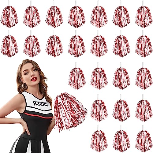 DILIBRA 24 Pcs Metallic Cheerleading Pom Poms Cheerleaders Cheer Pom Poms with Baton Handle Cheering Squad Hand Flower for Adults Kids Team Spirit Sports Game Dancing Party - Image 1
