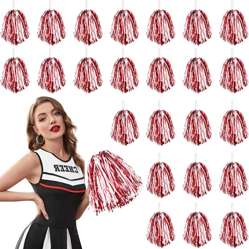 DILIBRA 24 Pcs Metallic Cheerleading Pom Poms Cheerleaders Cheer Pom Poms with Baton Handle Cheering Squad Hand Flower for Adults Kids Team Spirit Sports Game Dancing Party - Image 2