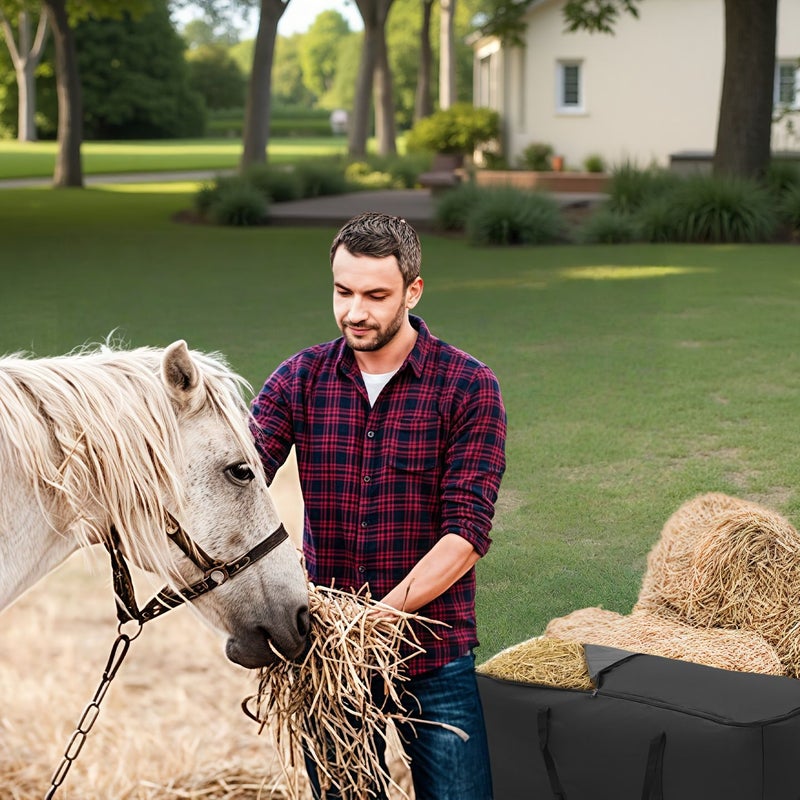 Black 45x14x23 Inch High Capacity Hay Bag for Horses Cattle Goats - Image 1