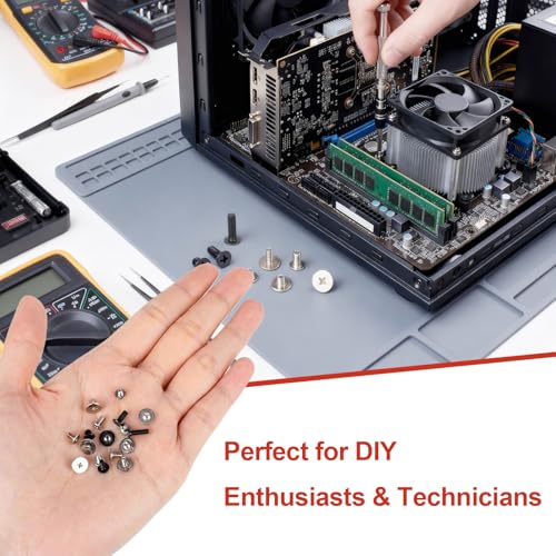 QTEATAK 180Pcs Computer Screws Assortment Kit, Black CM and Nickel-Plated Phillips Machine Screws Set with Flat Round Head for PC Case, Motherboard, and Electronic Repairs - Image 5