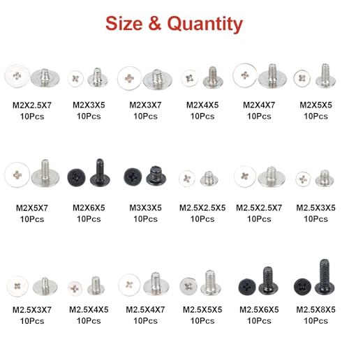 QTEATAK 180Pcs Computer Screws Assortment Kit, Black CM and Nickel-Plated Phillips Machine Screws Set with Flat Round Head for PC Case, Motherboard, and Electronic Repairs - Image 2