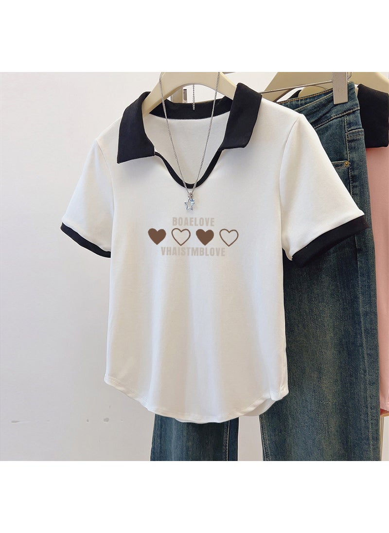 Generic - Slimming Cotton Polo Tee V-Neck Fat-Proof Womens Summer Top WHITE-BOAE FOUR LOVE - Image 1