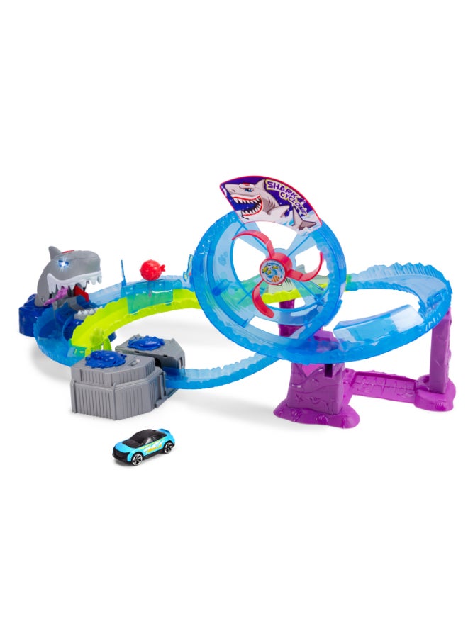 Dickie Item 203338002-Dickie Toys - White Shark Car Race Track (50 x 55 x 32 cm) Including Metal Toy Car - Motorised Shark Highway with Looping, Light and Sound, Toy for Children from 3 Years. - Image 4