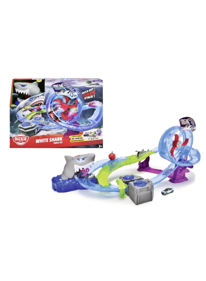Dickie Item 203338002-Dickie Toys - White Shark Car Race Track (50 x 55 x 32 cm) Including Metal Toy Car - Motorised Shark Highway with Looping, Light and Sound, Toy for Children from 3 Years. - Image 3