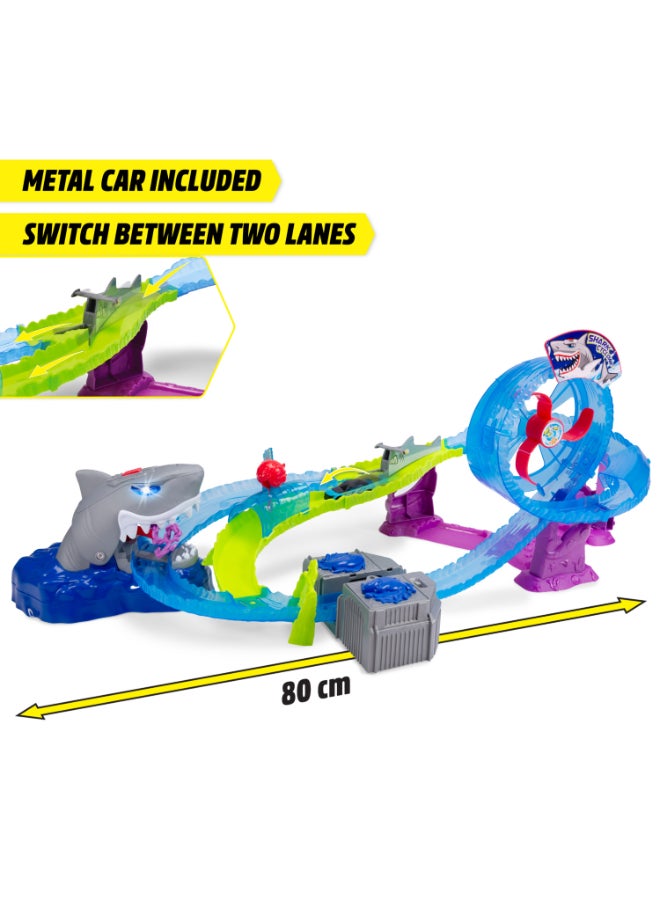 Dickie Item 203338002-Dickie Toys - White Shark Car Race Track (50 x 55 x 32 cm) Including Metal Toy Car - Motorised Shark Highway with Looping, Light and Sound, Toy for Children from 3 Years. - Image 5