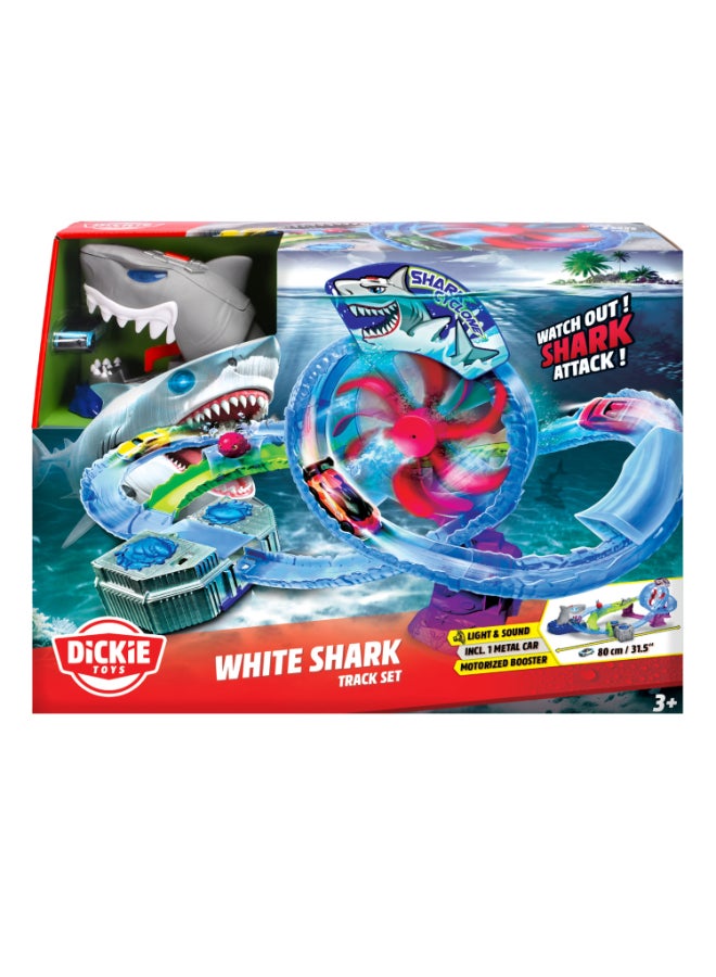 Dickie Item 203338002-Dickie Toys - White Shark Car Race Track (50 x 55 x 32 cm) Including Metal Toy Car - Motorised Shark Highway with Looping, Light and Sound, Toy for Children from 3 Years. - Image 1