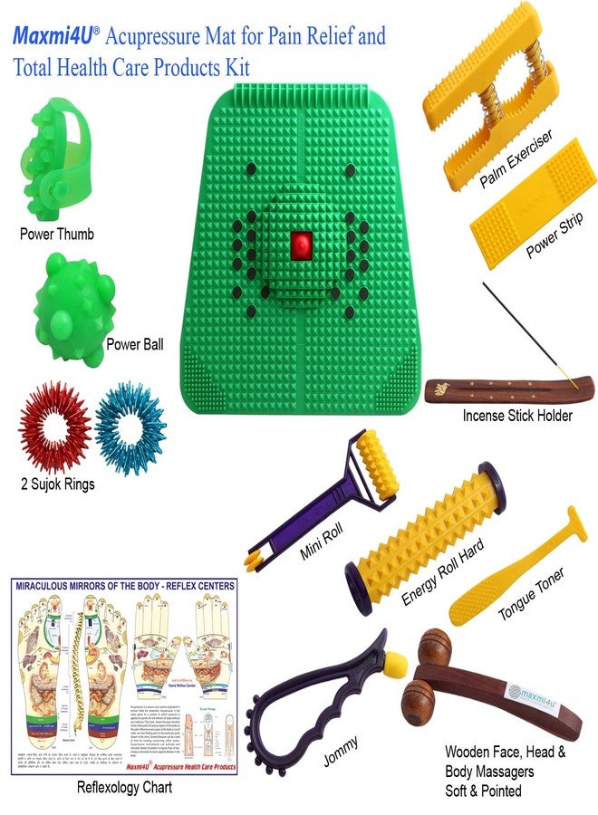 Maxmi4U Acupressure Mat/Powermat 2000 with Pyramids, Magnets and Thai Foot Massage Stick and Total Health Care Acupressure Products (Green) - Image 2