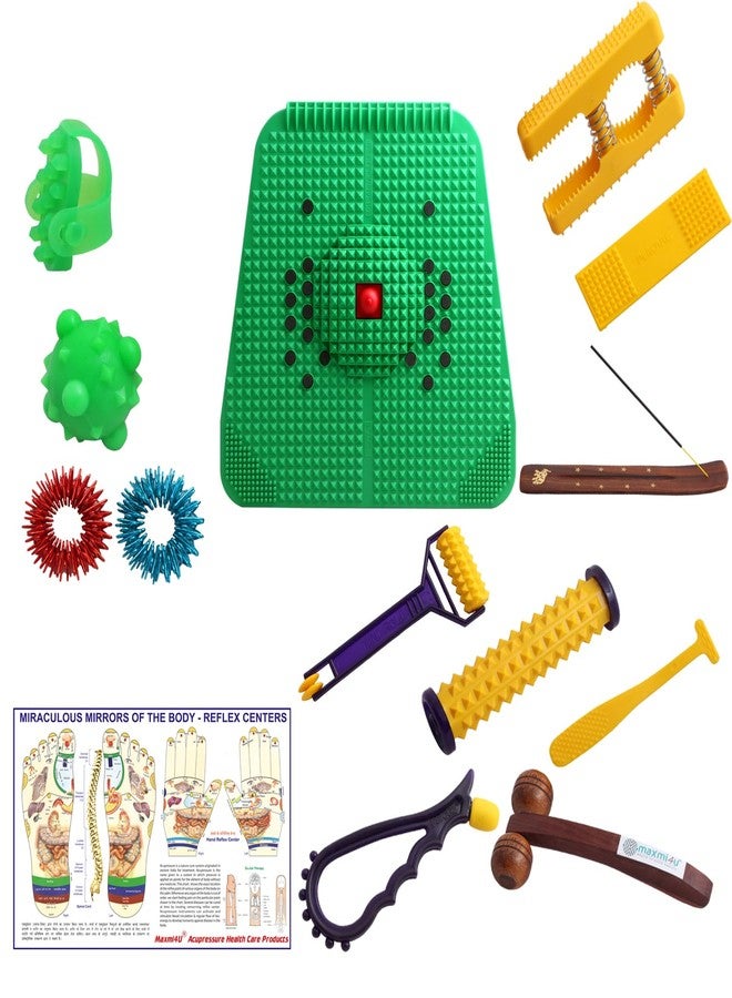 Maxmi4U Acupressure Mat/Powermat 2000 with Pyramids, Magnets and Thai Foot Massage Stick and Total Health Care Acupressure Products (Green) - Image 1