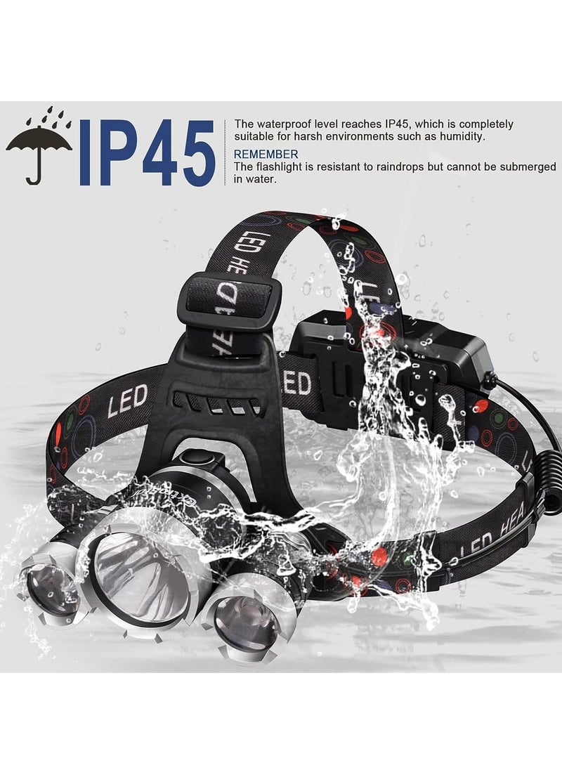 Generic - Led Head Torch, Rechargeable Led Headlamp with 3 Lights 4 Modes Head Torches, Super Bright Waterproof Hands-Free LED Head Lamp for Camping, Fishing, Hiking, Jogging, Running, Cycling - Image 1