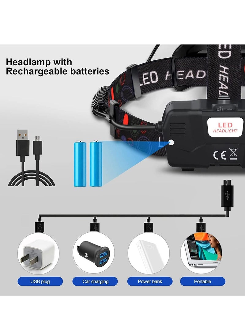 Generic - Led Head Torch, Rechargeable Led Headlamp with 3 Lights 4 Modes Head Torches, Super Bright Waterproof Hands-Free LED Head Lamp for Camping, Fishing, Hiking, Jogging, Running, Cycling - Image 1