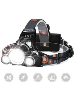 Led Head Torch, Rechargeable Led Headlamp with 3 Lights 4 Modes Head Torches, Super Bright Waterproof Hands-Free LED Head Lamp for Camping, Fishing, Hiking, Jogging, Running, Cycling