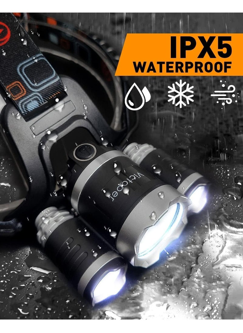 Generic - Led Head Torch, Rechargeable Led Headlamp with 3 Lights 4 Modes Head Torches, Super Bright Waterproof Hands-Free LED Head Lamp for Camping, Fishing, Hiking, Jogging, Running, Cycling - Image 1