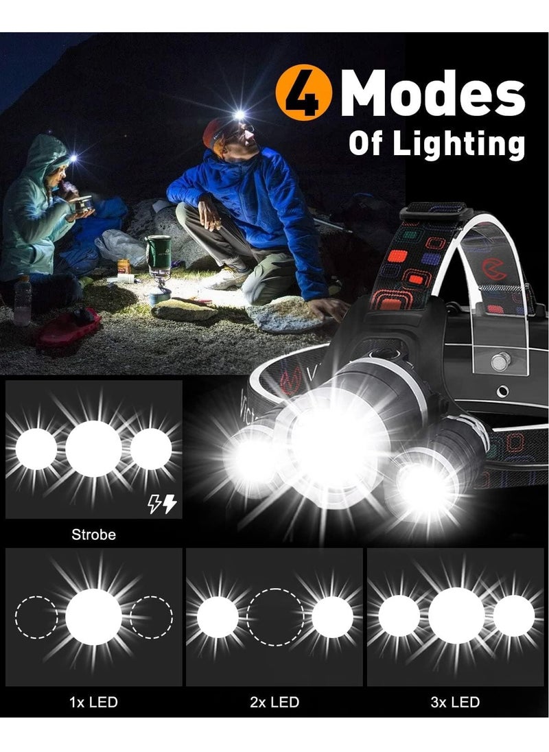 Generic - Led Head Torch, Rechargeable Led Headlamp with 3 Lights 4 Modes Head Torches, Super Bright Waterproof Hands-Free LED Head Lamp for Camping, Fishing, Hiking, Jogging, Running, Cycling - Image 1