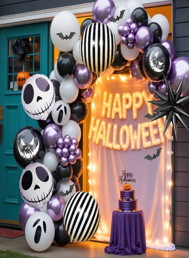 بيابيان مجموعة قوس بالونات الهالوين من Biapian، ديكورات حفلات الهالوين باللونين الأرجواني والأسود، بالونات الهالوين من رقائق معدنية باللونين الأرجواني والأسود والأبيض، بالونات اللاتكس المتجهمة لمستلزمات حفلات الهالوين - Image 5