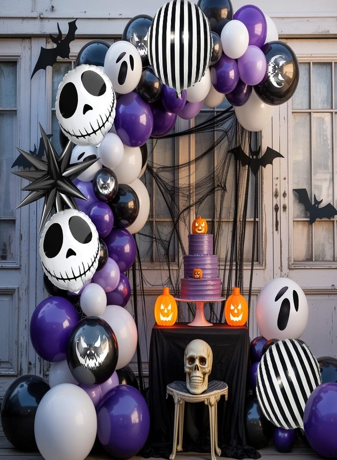 بيابيان مجموعة قوس بالونات الهالوين من Biapian، ديكورات حفلات الهالوين باللونين الأرجواني والأسود، بالونات الهالوين من رقائق معدنية باللونين الأرجواني والأسود والأبيض، بالونات اللاتكس المتجهمة لمستلزمات حفلات الهالوين - Image 4
