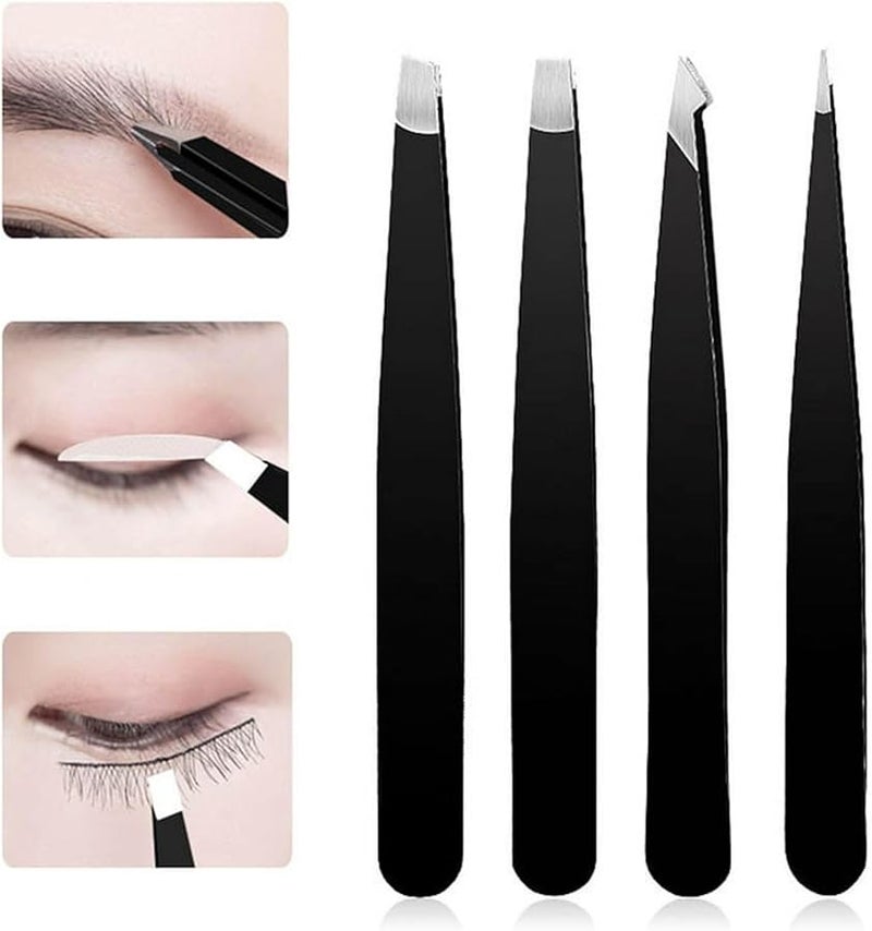 Black Stainless Steel Tweezers Set For Facial Hair Eyebrow Splinter Blackhead Removal - Image 4