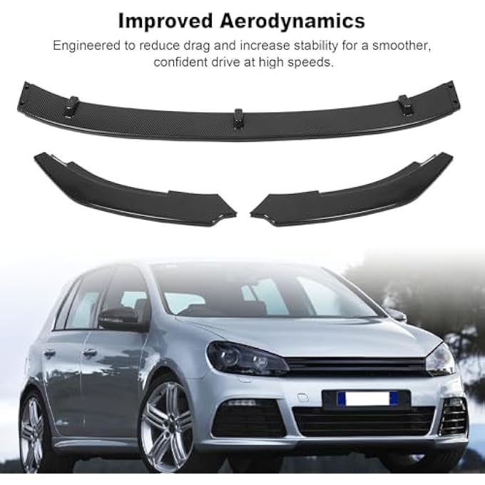 Luocute 3pcs Front Bumper Lip Splitter Kits, High Strength ABS Bumper Lip Spoiler Diffuser, Replacement for MK6 R20 R 2008-2013 (Carbon Fiber Pattern) - Image 2