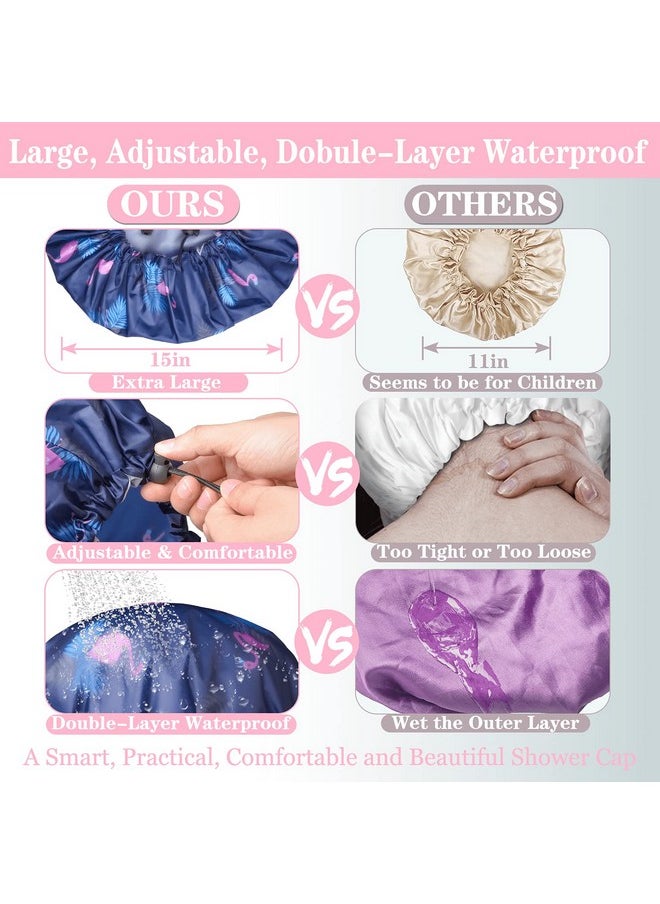 WINSTECK - 3 Pack Extra Large Double Layer Adjustable Shower Caps For Women, Waterproof Exterior & Eva Lining, Oversized Design For All Hair Lengths - Image 1