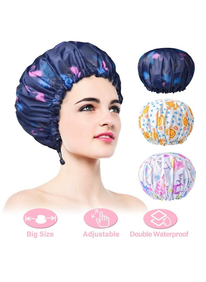 WINSTECK - 3 Pack Extra Large Double Layer Adjustable Shower Caps For Women, Waterproof Exterior & Eva Lining, Oversized Design For All Hair Lengths - Image 1