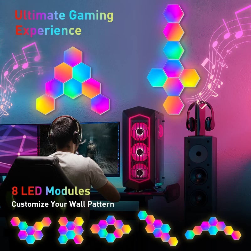 TISOFU Hexagon Lights (8 Pack) LED Wall Panels, TISOFU RGB Gaming Lights with APP, Smart Modular Panel Hex Tiles Push Glide Expansion Shapes Lights - Image 3