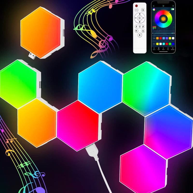 TISOFU Hexagon Lights (8 Pack) LED Wall Panels, TISOFU RGB Gaming Lights with APP, Smart Modular Panel Hex Tiles Push Glide Expansion Shapes Lights - Image 1