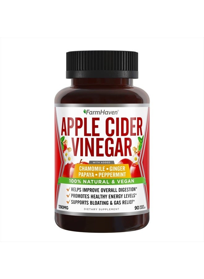 FarmHaven Apple Cider Vinegar Capsules With Ginger, Papaya & Chamomile | 1390mg | Improves Digestion, Energy, Immunity | Soothes Gas & Bloating Issues | Like With Mother | Non-GMO & 100% Natural | 90 Capsules - Image 1