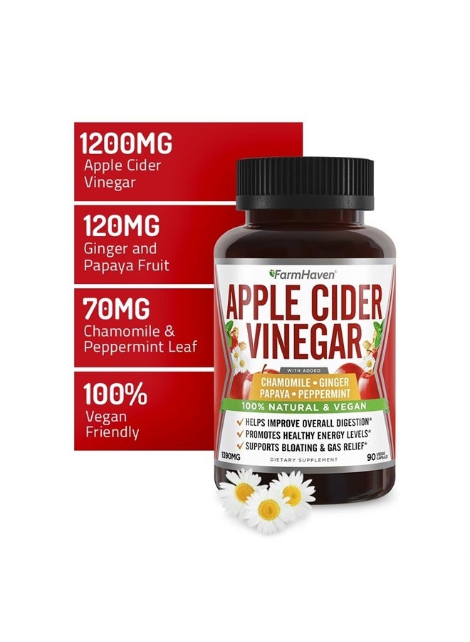 FarmHaven Apple Cider Vinegar Capsules With Ginger, Papaya & Chamomile | 1390mg | Improves Digestion, Energy, Immunity | Soothes Gas & Bloating Issues | Like With Mother | Non-GMO & 100% Natural | 90 Capsules - Image 2