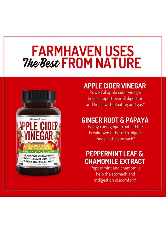 FarmHaven Apple Cider Vinegar Capsules With Ginger, Papaya & Chamomile | 1390mg | Improves Digestion, Energy, Immunity | Soothes Gas & Bloating Issues | Like With Mother | Non-GMO & 100% Natural | 90 Capsules - Image 5
