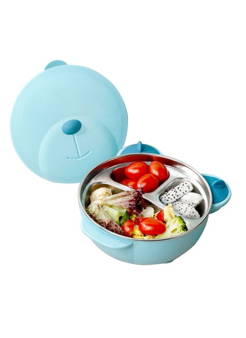Kids Feeding Bowl with Cover Anti Scald Reusable Stainless Steel Insulated Dish for Toddler, Blue