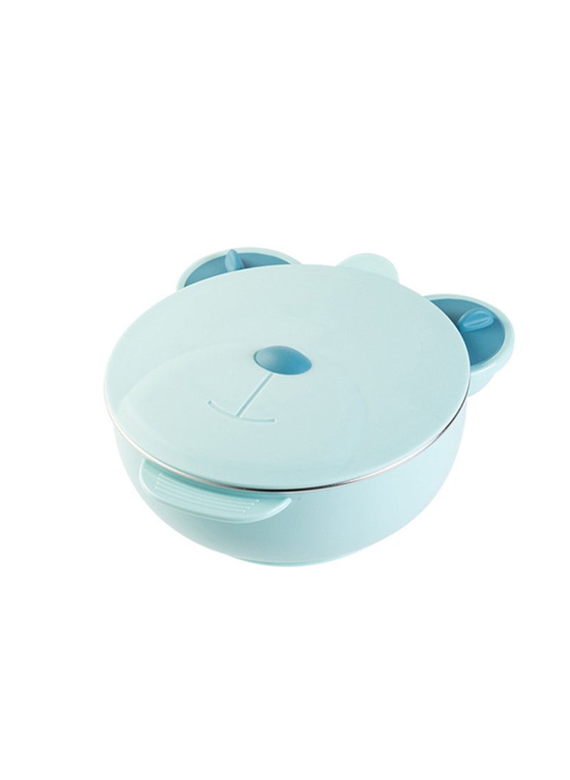 Swift - Kids Feeding Bowl with Cover Anti Scald Reusable Stainless Steel Insulated Dish for Toddler, Blue - Image 1