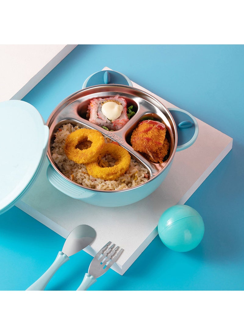 Swift - Kids Feeding Bowl with Cover Anti Scald Reusable Stainless Steel Insulated Dish for Toddler, Blue - Image 1