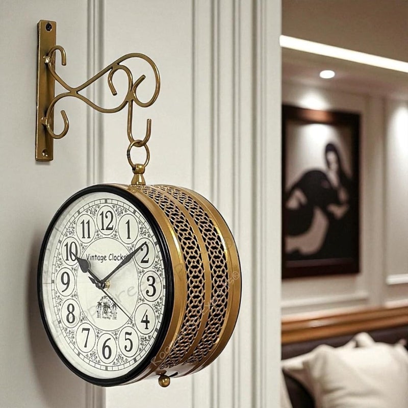 Vintage Clock Handcrafted Double Side Shiny Gold Wall Clock 1 Year Warranty / 6602-8-HH - Image 4